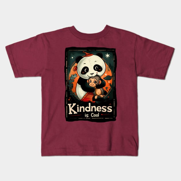 Kindness is Cool-Panda and Monkey 1 Kids T-Shirt by Peter Awax